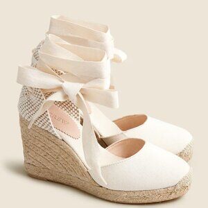 J.Crew Made-in-Spain Lace-Up Espadrille Wedge Heels Ivory